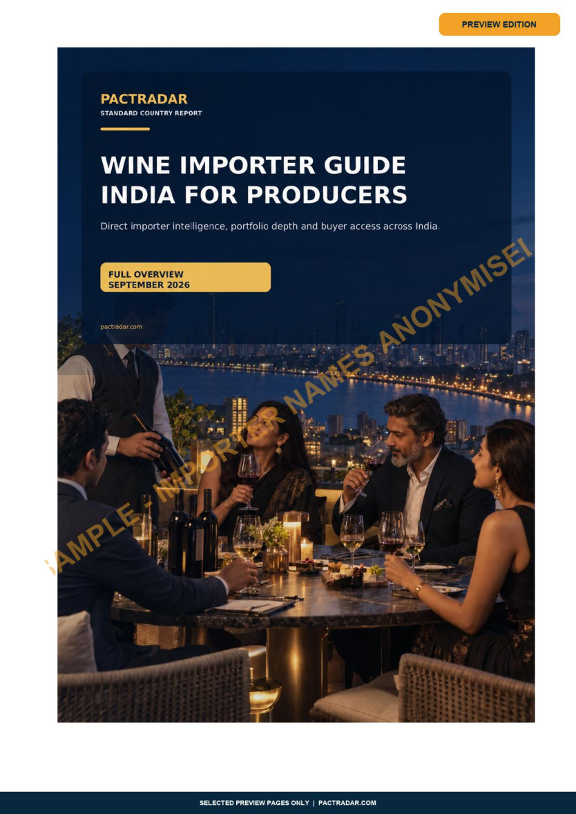 Cover of the PactRadar India Wine Importer Guide for wine producers